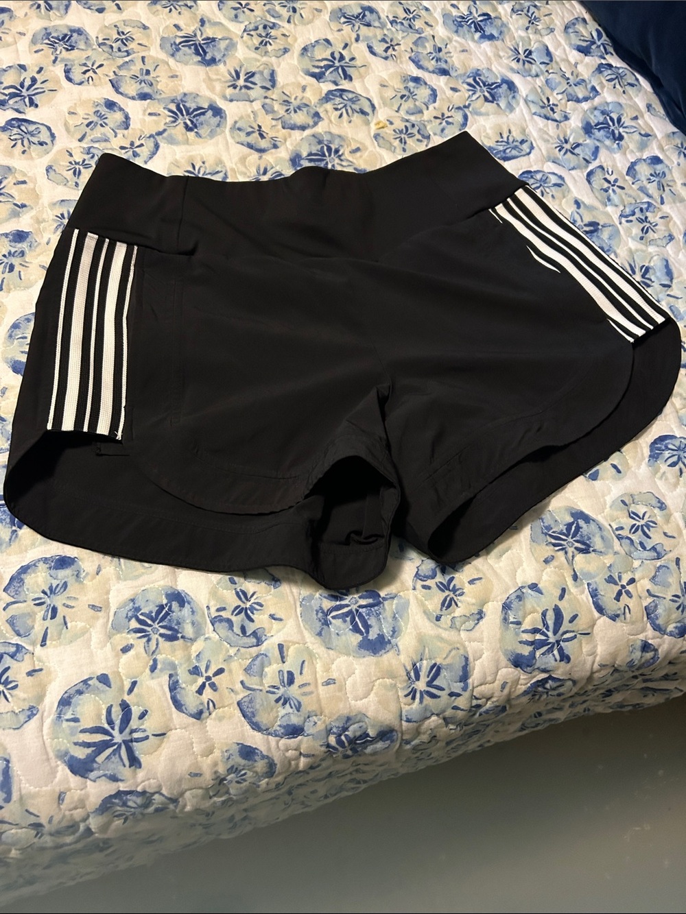 Athleta Black Athletic Shorts with White Side Stripes